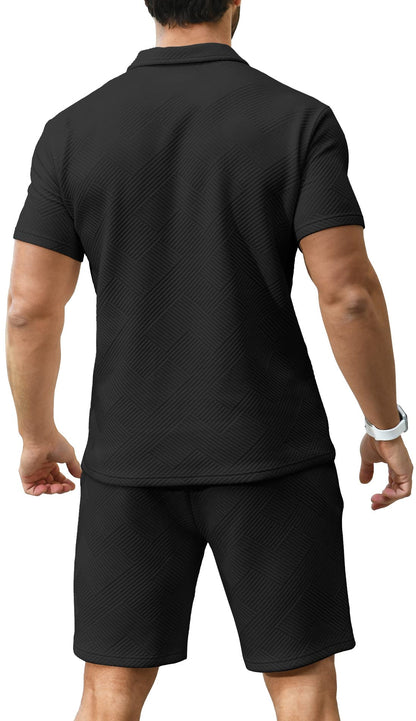 KUYIGO Men's Outfits Two-piece Casual Set Short Sleeve Polo Shirts and Beach Shorts Summer Tracksuits