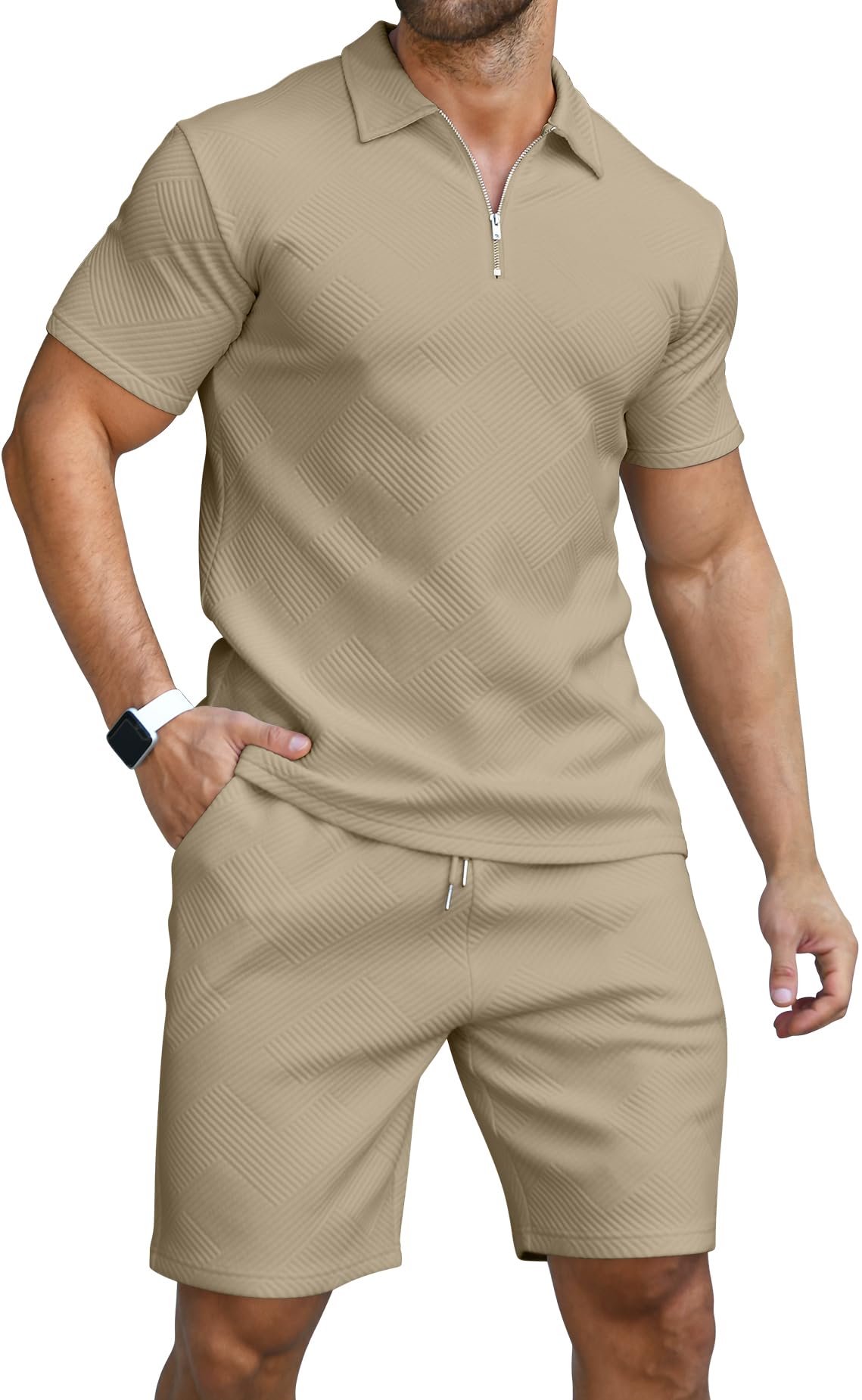 KUYIGO Men's Outfits Two-piece Casual Set Short Sleeve Polo Shirts and Beach Shorts Summer Tracksuits