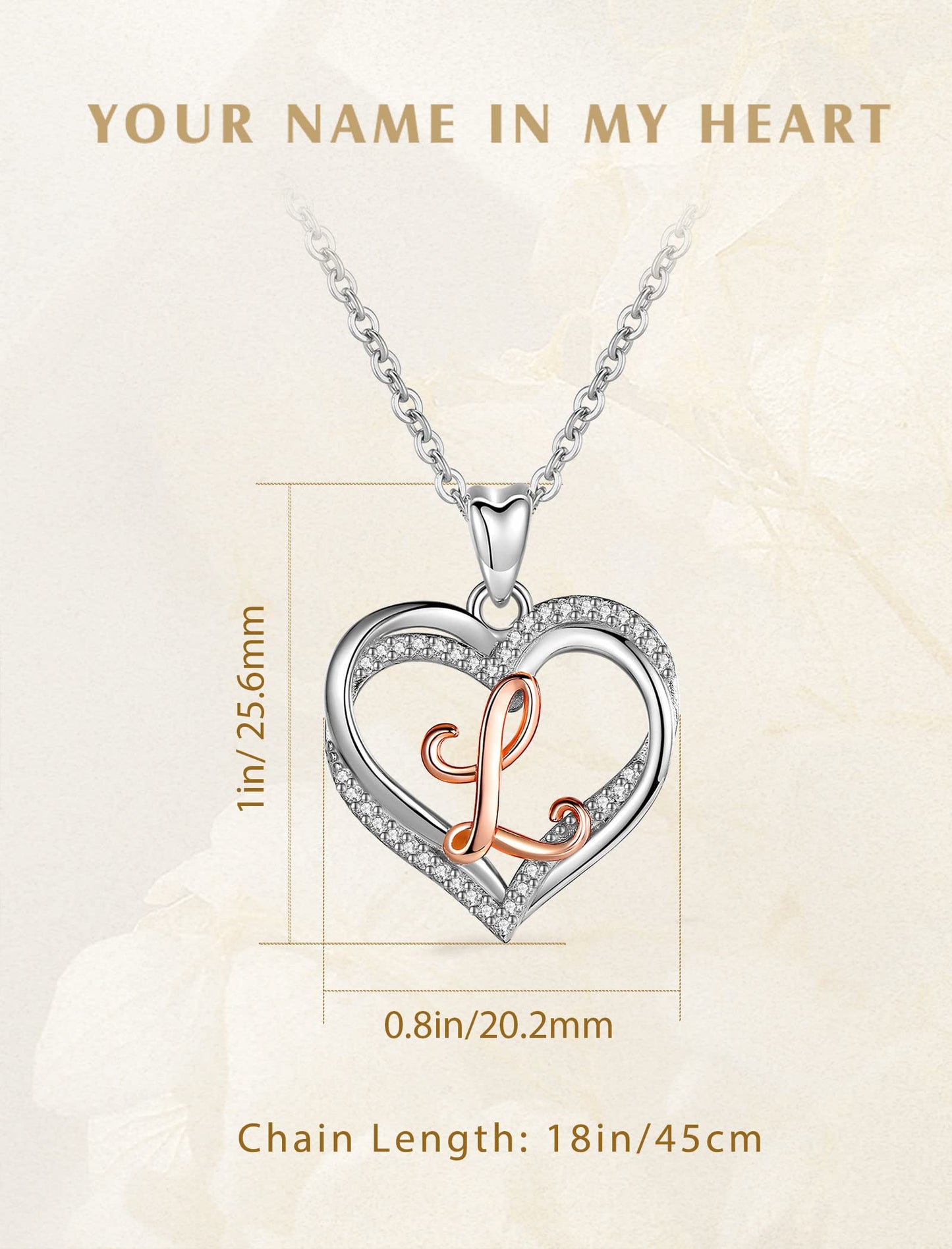 INFUSEU Sterling Silver Heart Initial Pendant Necklaces for Women Girls, Letter A-Z Jewelry Personalized Birthday Name Gifts for Her, 20 Inch Chain