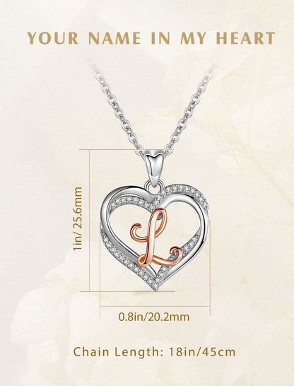 INFUSEU Sterling Silver Heart Initial Pendant Necklaces for Women Girls, Letter A-Z Jewelry Personalized Birthday Name Gifts for Her, 20 Inch Chain