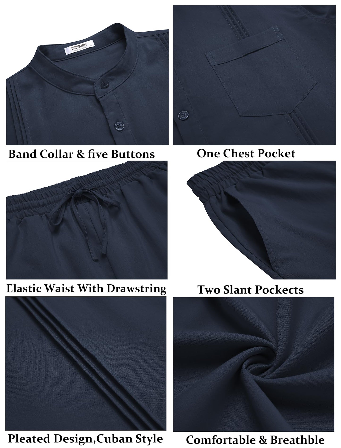 COOFANDY Men's 2 Piece Cotton Linen Sets Casual Long Sleeve Henley Shirts Yoga Pants Set Beach Cuban Outfits