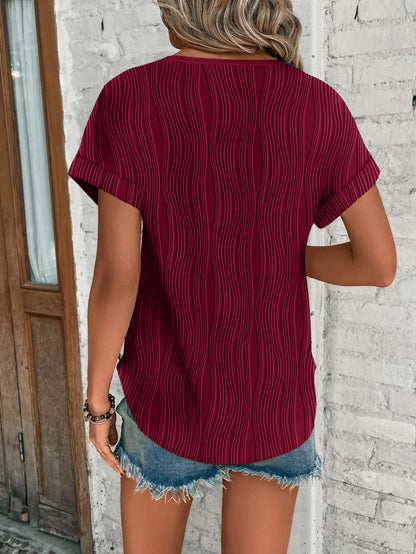 Womens Tops Eyelet Embroidery Summer Spring Crewneck Curved Hem 2025 Casual Cap Short Sleeve Tunic Trendy T Shirts