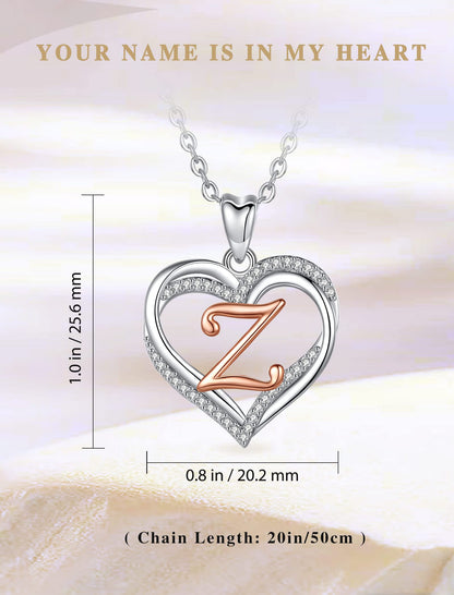 INFUSEU Sterling Silver Heart Initial Pendant Necklaces for Women Girls, Letter A-Z Jewelry Personalized Birthday Name Gifts for Her, 20 Inch Chain