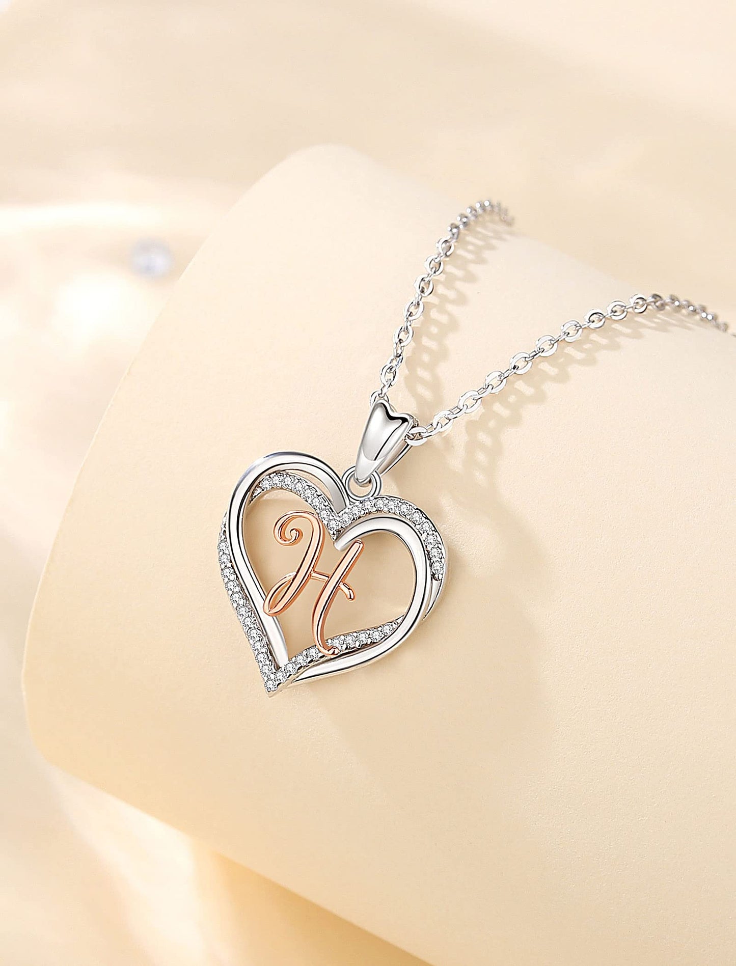 INFUSEU Sterling Silver Heart Initial Pendant Necklaces for Women Girls, Letter A-Z Jewelry Personalized Birthday Name Gifts for Her, 20 Inch Chain
