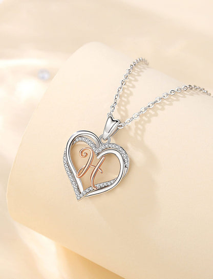 INFUSEU Sterling Silver Heart Initial Pendant Necklaces for Women Girls, Letter A-Z Jewelry Personalized Birthday Name Gifts for Her, 20 Inch Chain
