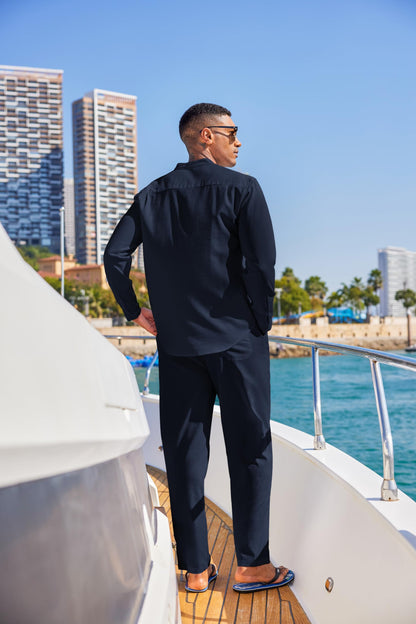 COOFANDY Men's 2 Piece Cotton Linen Sets Casual Long Sleeve Henley Shirts Yoga Pants Set Beach Cuban Outfits