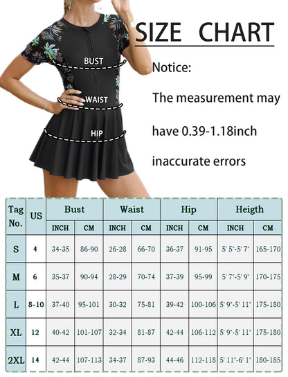 FEOYA Women's Short Sleeve Swimsuits Swim Dress 50+ UPF Rash Guard Modest One Piece Swimwear with Skirt Bathing Suit