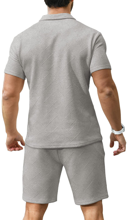 KUYIGO Men's Outfits Two-piece Casual Set Short Sleeve Polo Shirts and Beach Shorts Summer Tracksuits