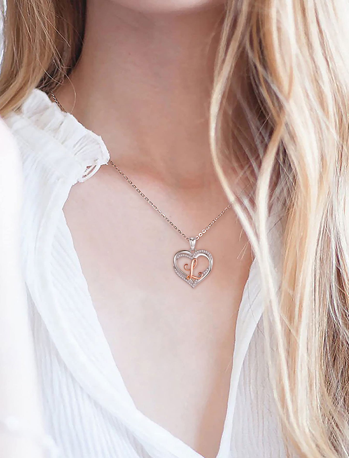 INFUSEU Sterling Silver Heart Initial Pendant Necklaces for Women Girls, Letter A-Z Jewelry Personalized Birthday Name Gifts for Her, 20 Inch Chain