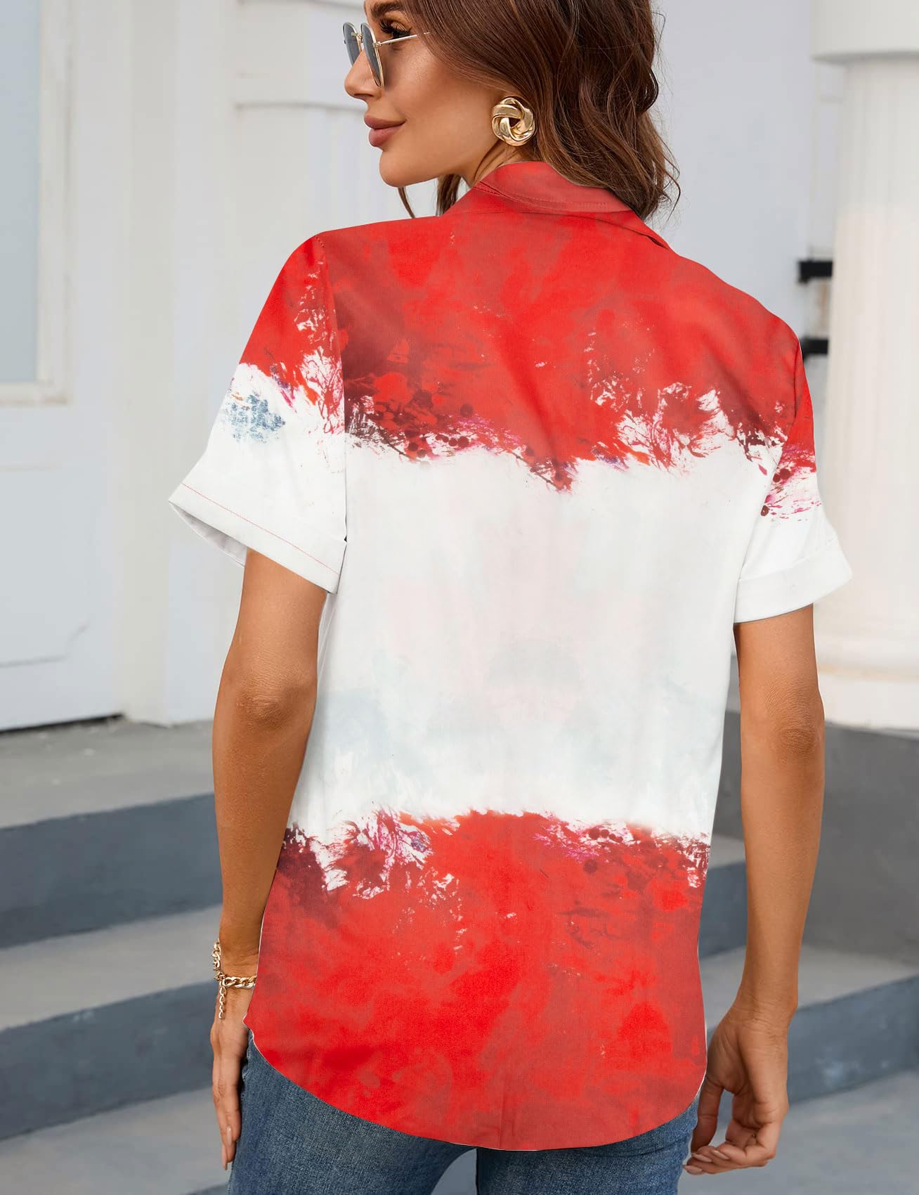 DUTUT Hawaiian Shirts for Women EH Maple Leaf Button Down Shirt Funny Graphic Tshirts Casual Short Sleeve Tops