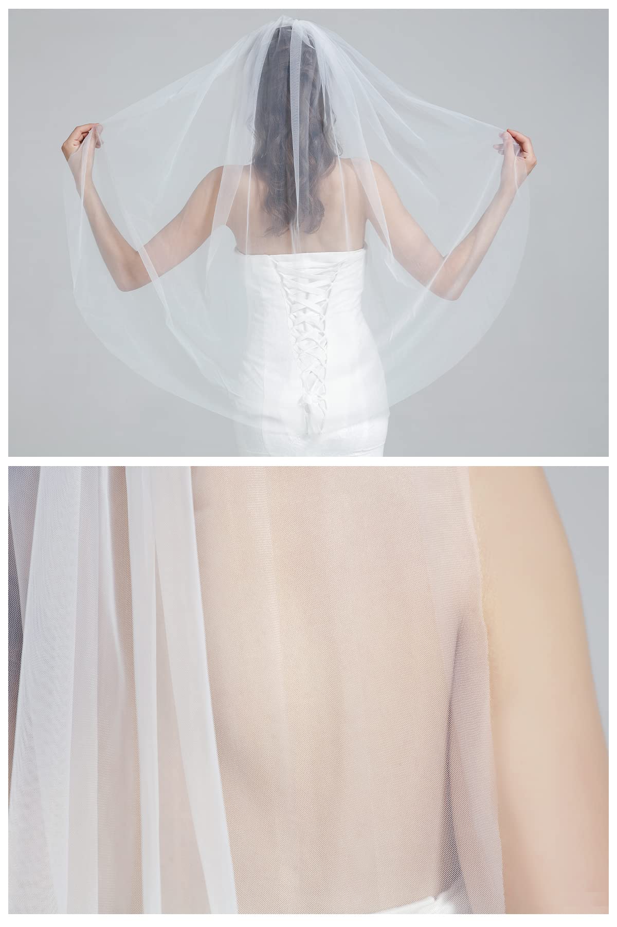 BEAUTELICATE Wedding Bridal Veil with Comb 1 Tier Cut Edge Ivory White Elbow Fingertip Chapel Cathedral Length V67