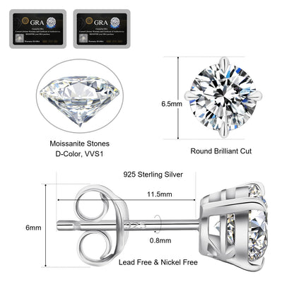 KRKC Moissanite Earrings, Christmas Birthday Gifts with Luxury Box, Hypoallergenic 925 Sterling Silver 14K White Gold Plated, 0.6-3CT D color VVS1 Clarity Lab Created Stud Diamond Earrings for Women