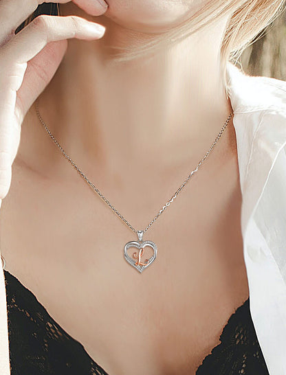 INFUSEU Sterling Silver Heart Initial Pendant Necklaces for Women Girls, Letter A-Z Jewelry Personalized Birthday Name Gifts for Her, 20 Inch Chain