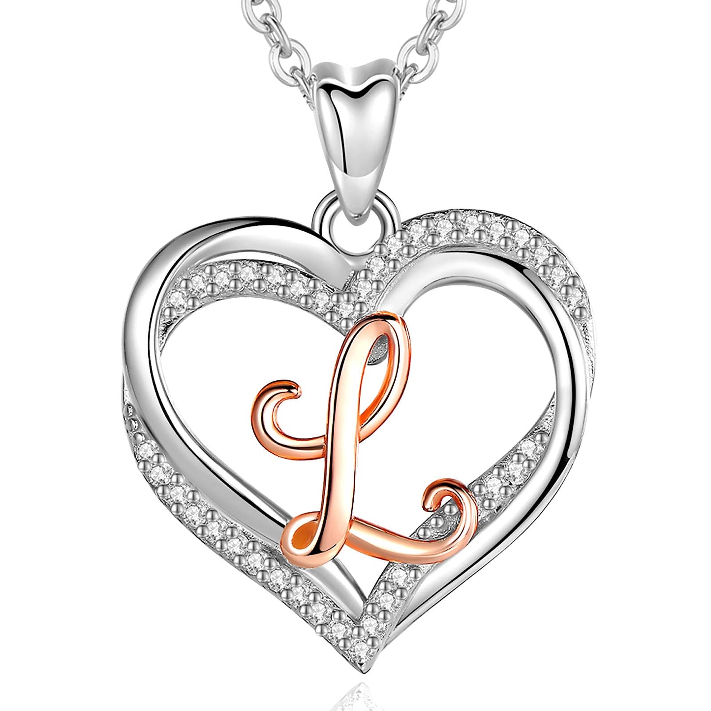 INFUSEU Sterling Silver Heart Initial Pendant Necklaces for Women Girls, Letter A-Z Jewelry Personalized Birthday Name Gifts for Her, 20 Inch Chain