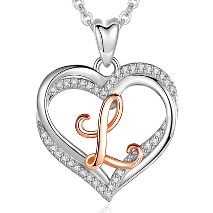 INFUSEU Sterling Silver Heart Initial Pendant Necklaces for Women Girls, Letter A-Z Jewelry Personalized Birthday Name Gifts for Her, 20 Inch Chain