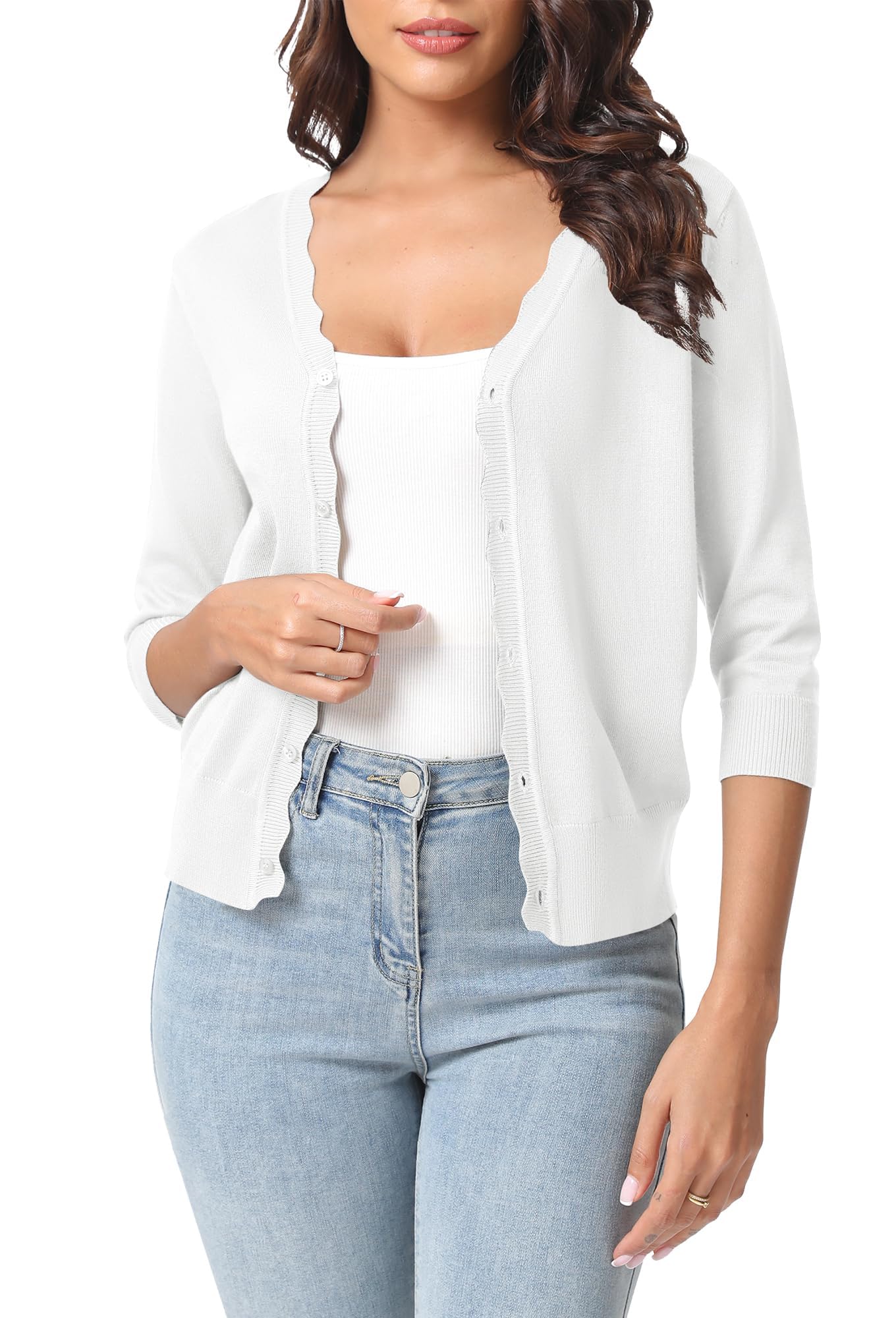 Urban CoCo Woman's 3/4 Sleeve Solid V-Neck Cardigan Sweater for Dress Lightweight Knit Shrugs