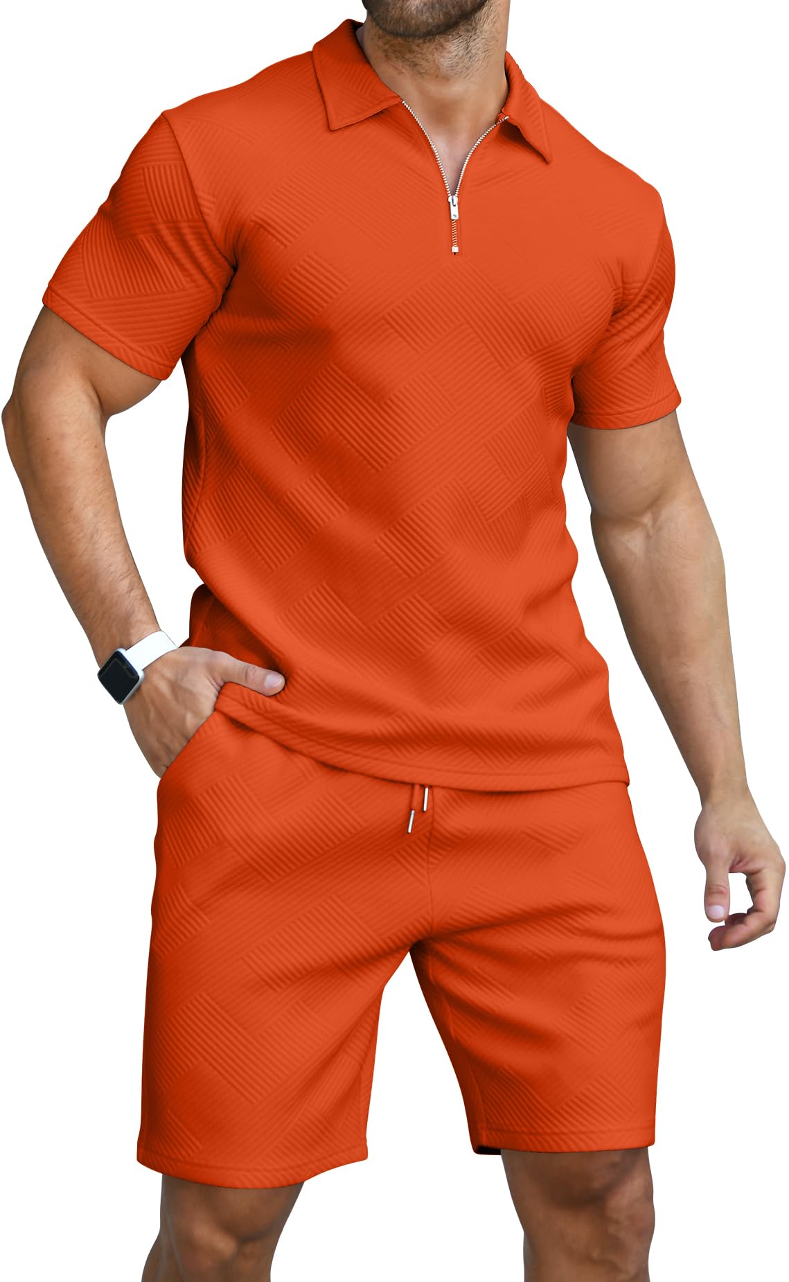 KUYIGO Men's Outfits Two-piece Casual Set Short Sleeve Polo Shirts and Beach Shorts Summer Tracksuits