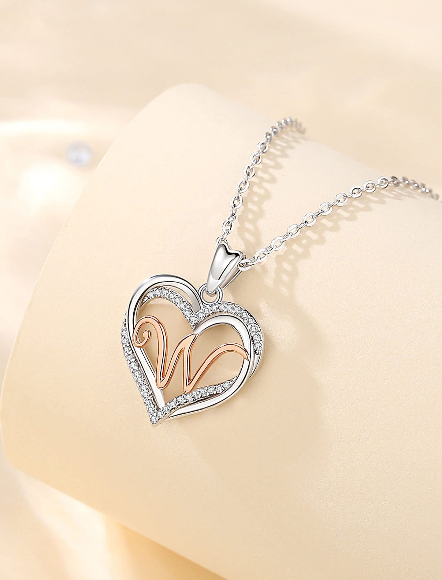 INFUSEU Sterling Silver Heart Initial Pendant Necklaces for Women Girls, Letter A-Z Jewelry Personalized Birthday Name Gifts for Her, 20 Inch Chain