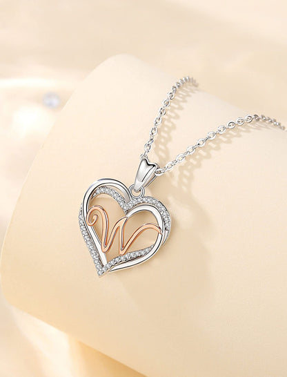 INFUSEU Sterling Silver Heart Initial Pendant Necklaces for Women Girls, Letter A-Z Jewelry Personalized Birthday Name Gifts for Her, 20 Inch Chain