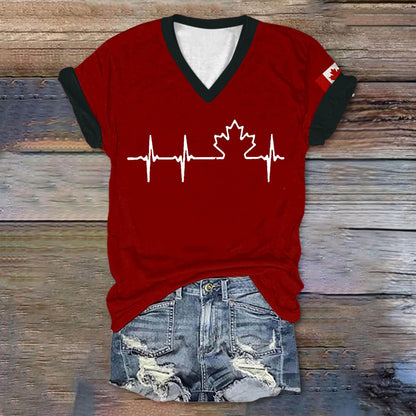 Womens Canada Day Shirts V Neck Short Sleeve Maple Leaf Flag Patriotic Tops Summer Casual Loose 1st July Canadian T-Shirts