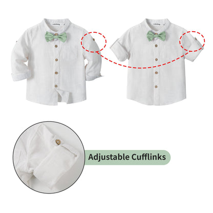 Volunboy Baby Boys Cotton Linen Formal Suspenders Outfits with Bowtie Toddler Long Sleeve Gentleman Wedding Dress Clothes