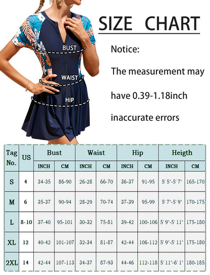 FEOYA Women's Short Sleeve Swimsuits Swim Dress 50+ UPF Rash Guard Modest One Piece Swimwear with Skirt Bathing Suit
