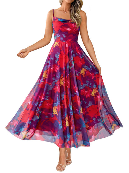 BTFBM Women Summer Floral Maxi Dresses Elegant Spaghetti Strap Dress Printed Party Dress Beach Long Dresses