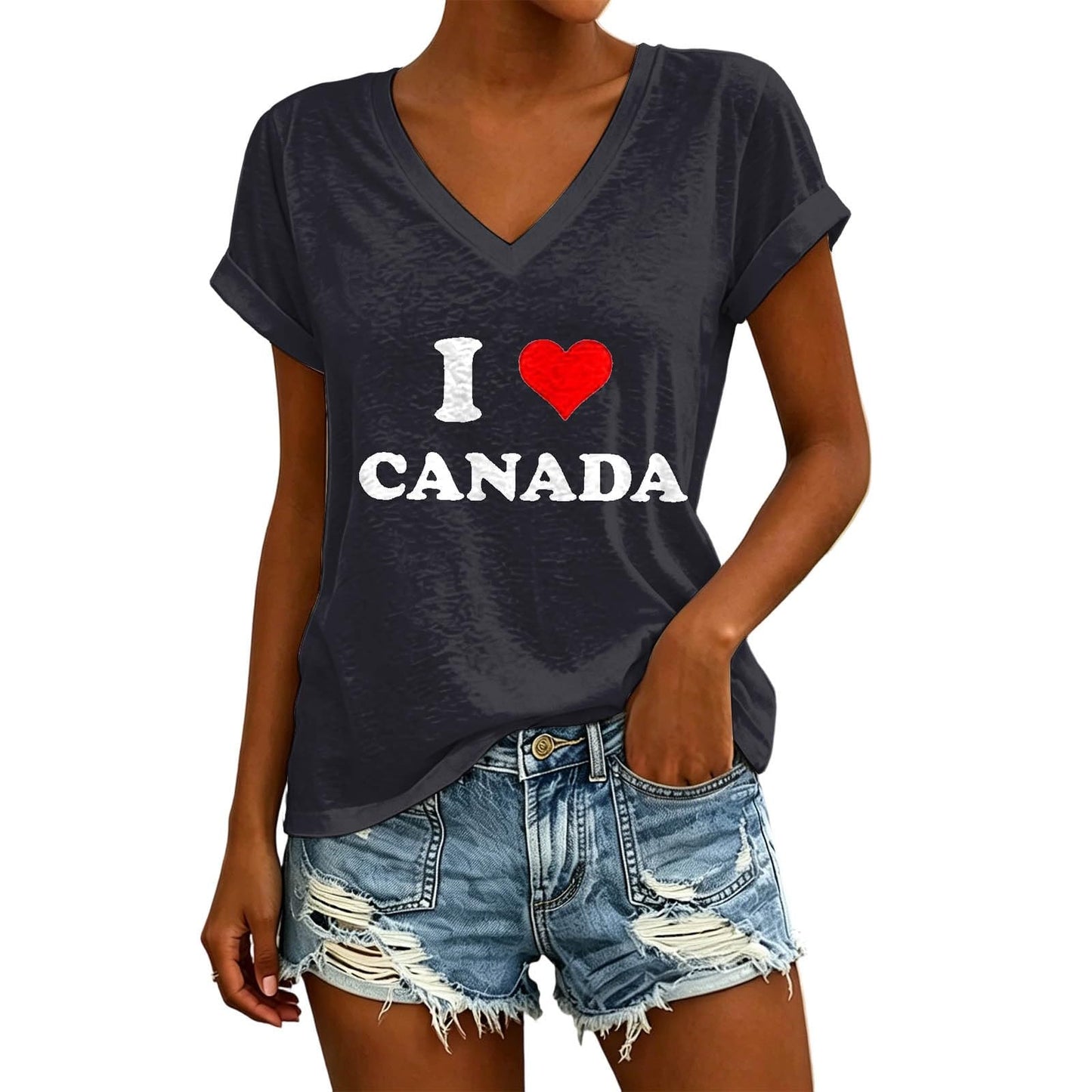 Womens Canada Day Shirts V Neck Short Sleeve Maple Leaf Flag Patriotic Tops Summer Casual Loose 1st July Canadian T-Shirts