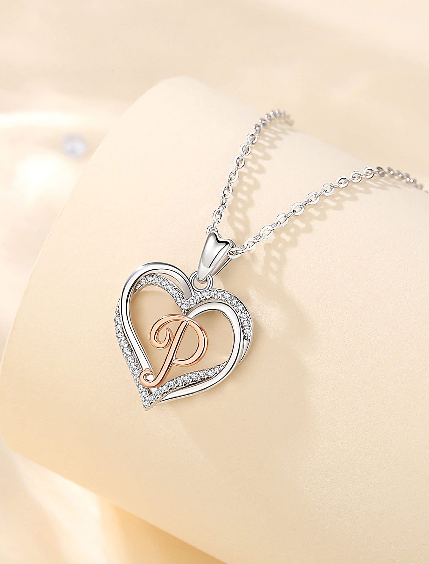 INFUSEU Sterling Silver Heart Initial Pendant Necklaces for Women Girls, Letter A-Z Jewelry Personalized Birthday Name Gifts for Her, 20 Inch Chain