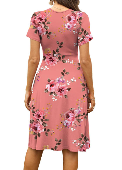 WEACZZY Women's Summer Short Sleeve Casual Dresses V-Neck Floral Party Dress with Pockets