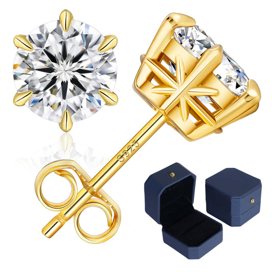 KRKC Moissanite Earrings, Christmas Birthday Gifts with Luxury Box, Hypoallergenic 925 Sterling Silver 14K White Gold Plated, 0.6-3CT D color VVS1 Clarity Lab Created Stud Diamond Earrings for Women