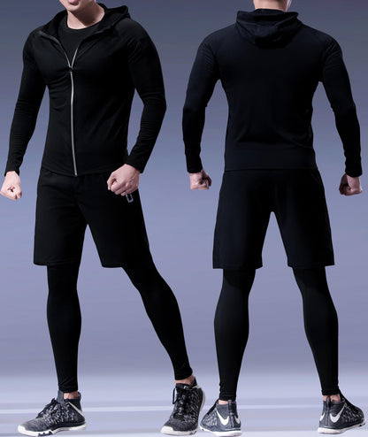 Men's Sports Running Set (Pack of 4 or 5) Athletic Shirt+Short/Compression Shirt+Pants with Coat Tracksuit Gym Suits