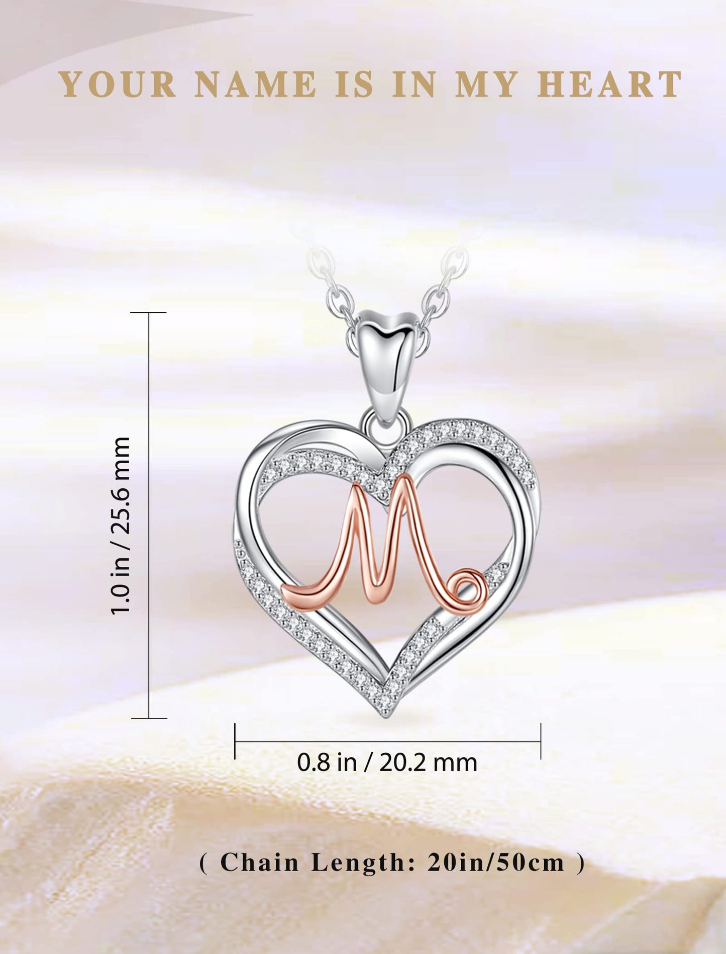 INFUSEU Sterling Silver Heart Initial Pendant Necklaces for Women Girls, Letter A-Z Jewelry Personalized Birthday Name Gifts for Her, 20 Inch Chain