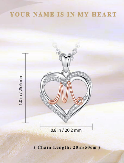 INFUSEU Sterling Silver Heart Initial Pendant Necklaces for Women Girls, Letter A-Z Jewelry Personalized Birthday Name Gifts for Her, 20 Inch Chain