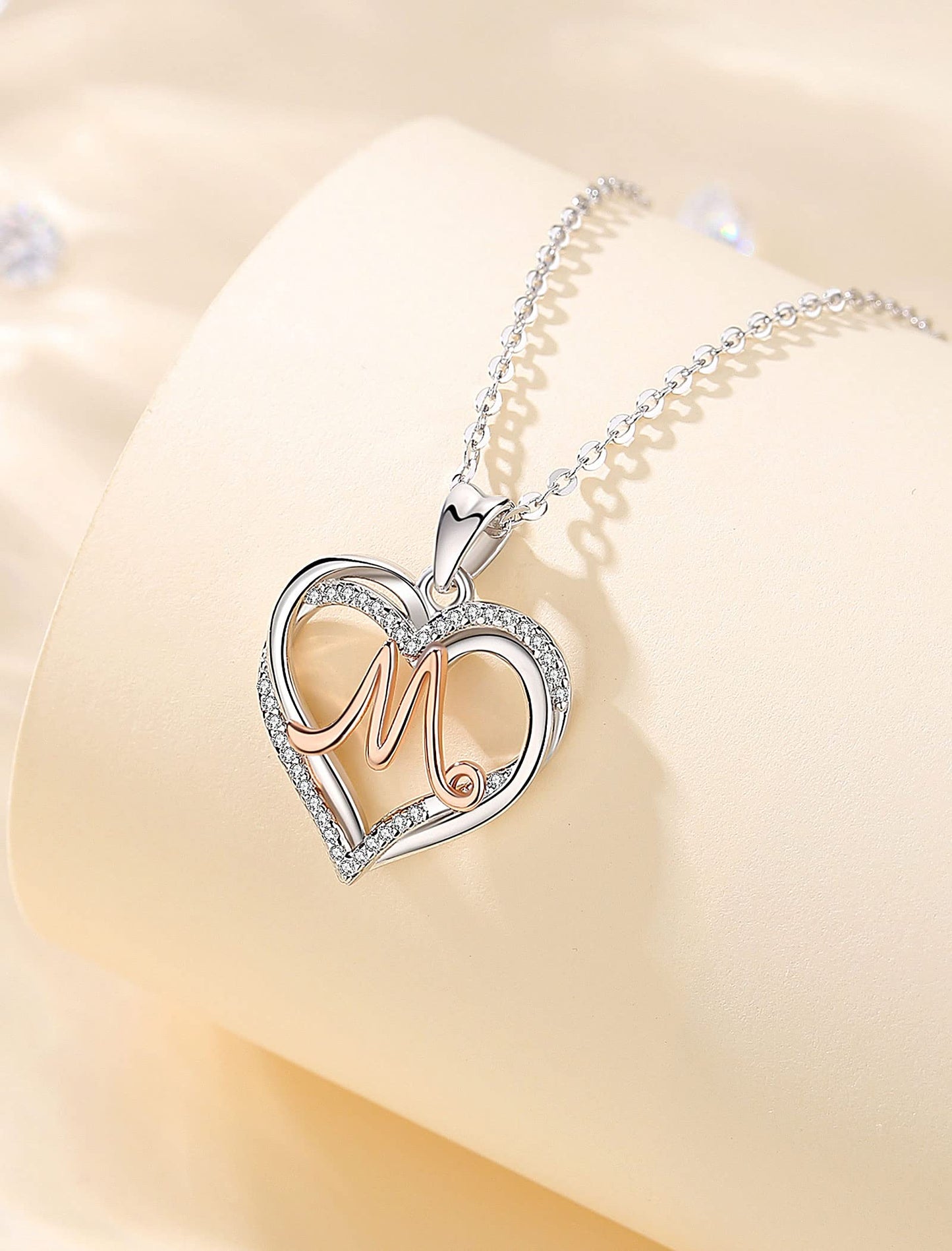 INFUSEU Sterling Silver Heart Initial Pendant Necklaces for Women Girls, Letter A-Z Jewelry Personalized Birthday Name Gifts for Her, 20 Inch Chain