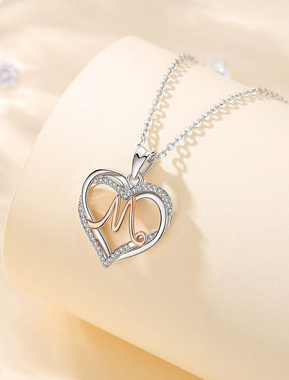 INFUSEU Sterling Silver Heart Initial Pendant Necklaces for Women Girls, Letter A-Z Jewelry Personalized Birthday Name Gifts for Her, 20 Inch Chain