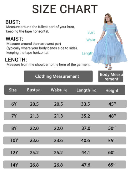 EXARUS Girls Maxi Long Smocked Dress Tween Swiss Dots Summer Square Neck Short Sleeve Casual A-line Dresses for 6-12Y | Tween A-Line Dresses Vacation Beach Sundress Beach Dance Casual Homecoming Party 6-14Y