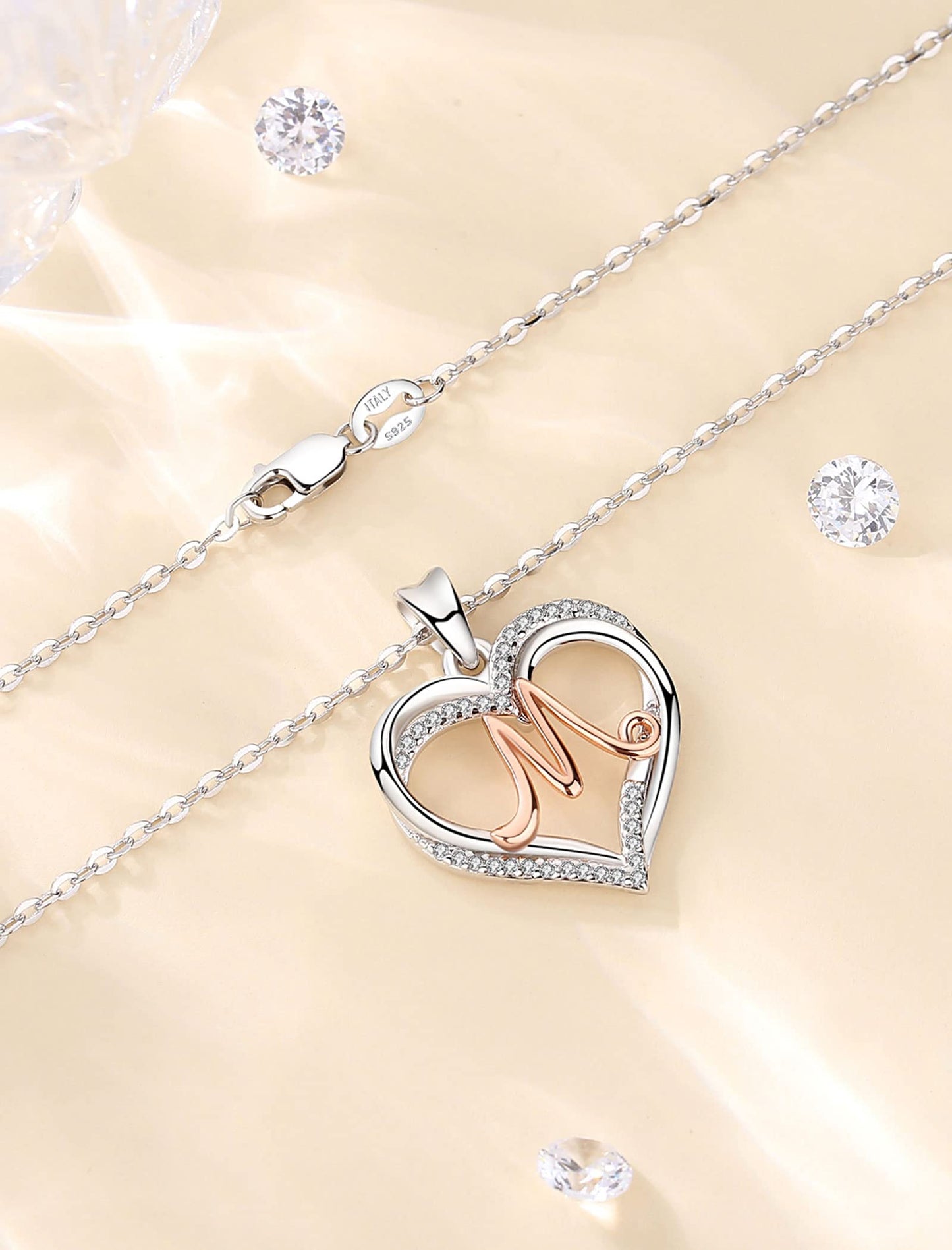 INFUSEU Sterling Silver Heart Initial Pendant Necklaces for Women Girls, Letter A-Z Jewelry Personalized Birthday Name Gifts for Her, 20 Inch Chain