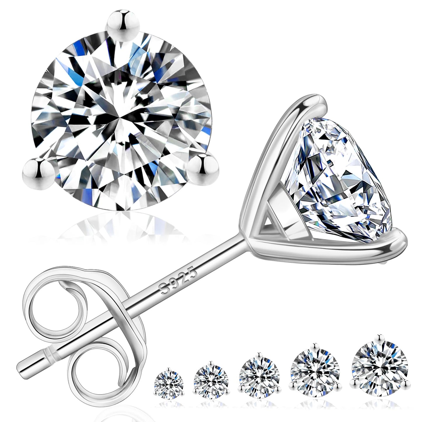 KRKC Moissanite Earrings, Christmas Birthday Gifts with Luxury Box, Hypoallergenic 925 Sterling Silver 14K White Gold Plated, 0.6-3CT D color VVS1 Clarity Lab Created Stud Diamond Earrings for Women