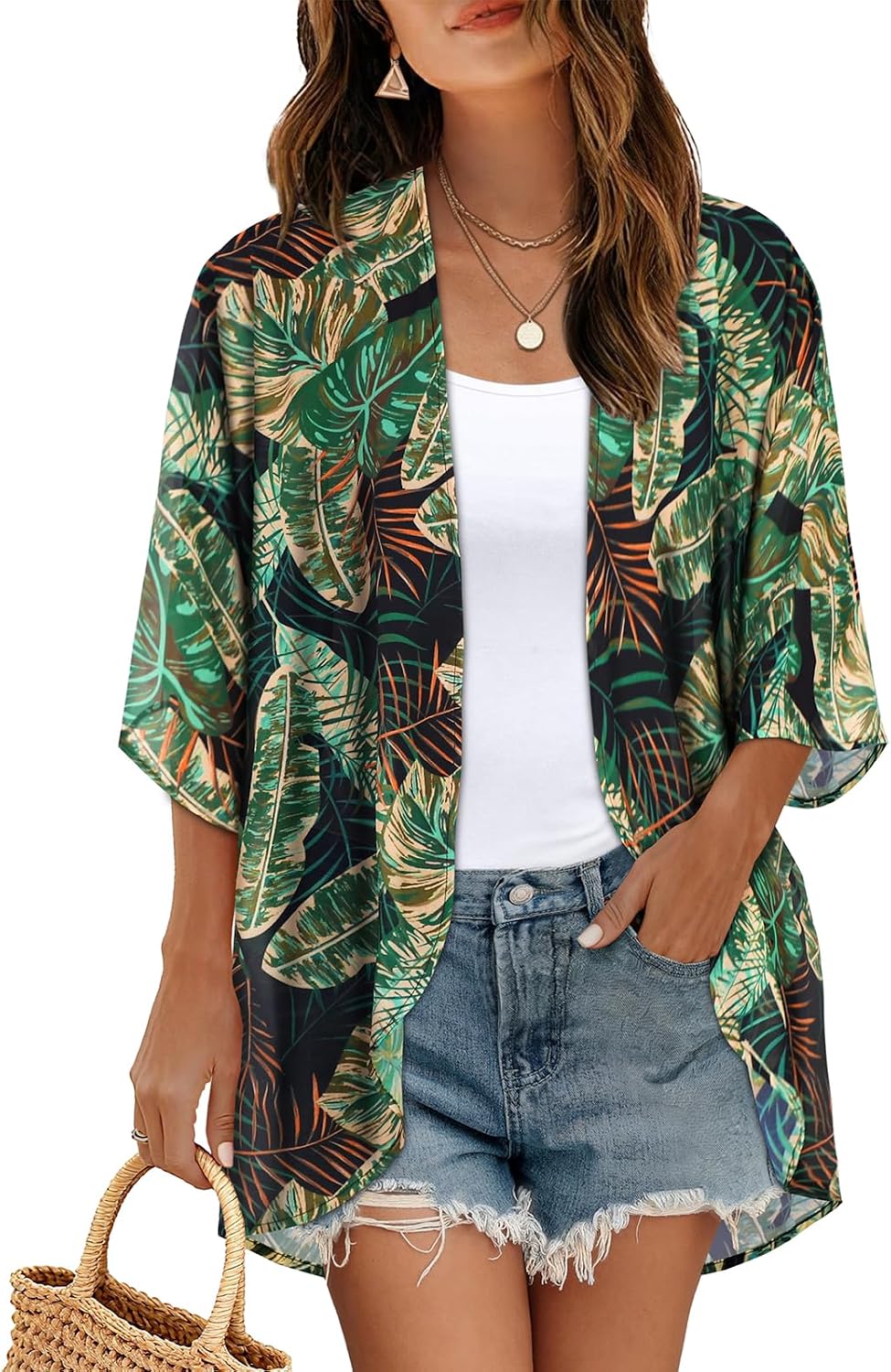Womens Floral Kimono Cardigan Chiffon Beach Coverups Sheer Swimsuit Cover Up Casual Summer Tops