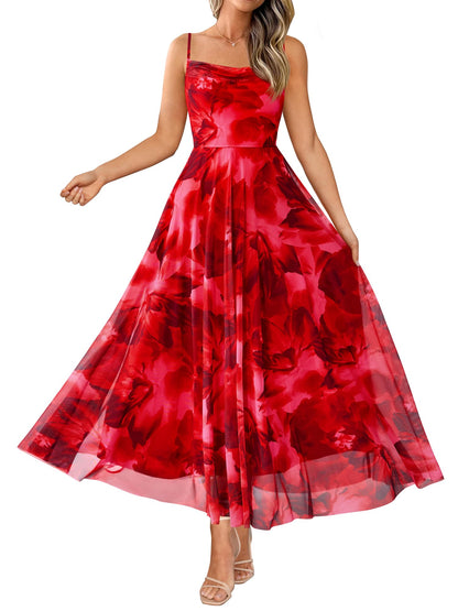 BTFBM Women Summer Floral Maxi Dresses Elegant Spaghetti Strap Dress Printed Party Dress Beach Long Dresses