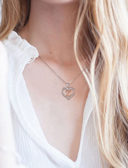 INFUSEU Sterling Silver Heart Initial Pendant Necklaces for Women Girls, Letter A-Z Jewelry Personalized Birthday Name Gifts for Her, 20 Inch Chain