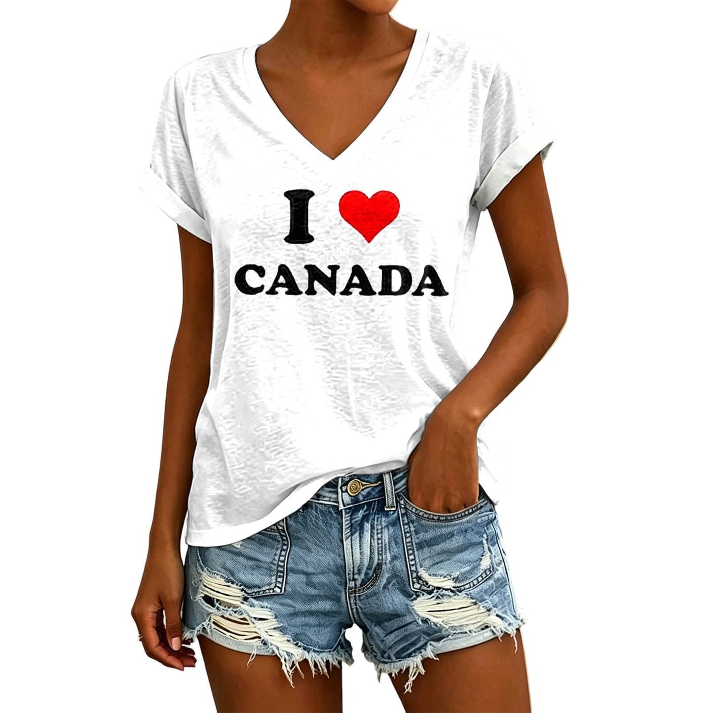 Womens Canada Day Shirts V Neck Short Sleeve Maple Leaf Flag Patriotic Tops Summer Casual Loose 1st July Canadian T-Shirts