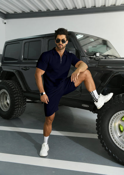KUYIGO Men's Outfits Two-piece Casual Set Short Sleeve Polo Shirts and Beach Shorts Summer Tracksuits