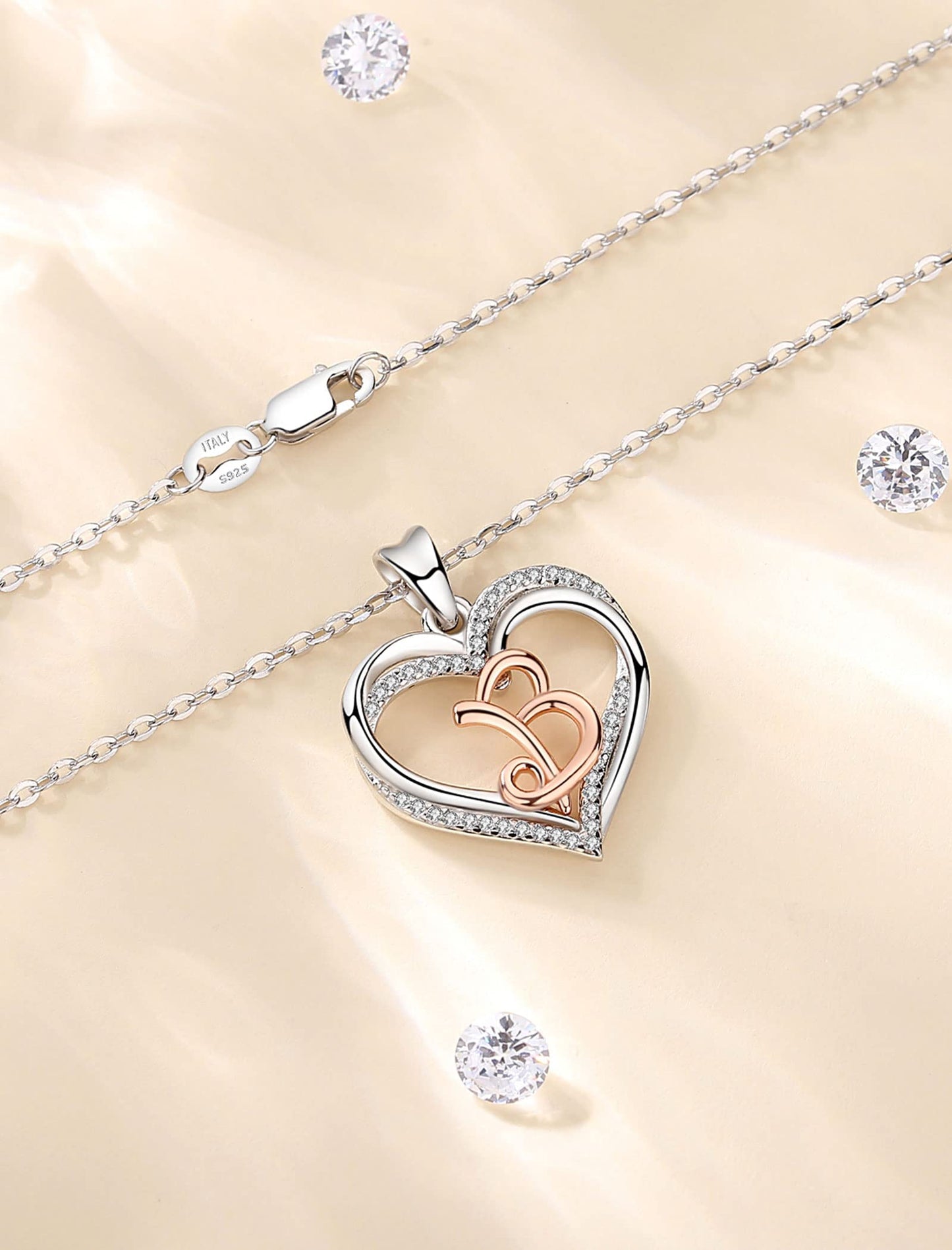 INFUSEU Sterling Silver Heart Initial Pendant Necklaces for Women Girls, Letter A-Z Jewelry Personalized Birthday Name Gifts for Her, 20 Inch Chain