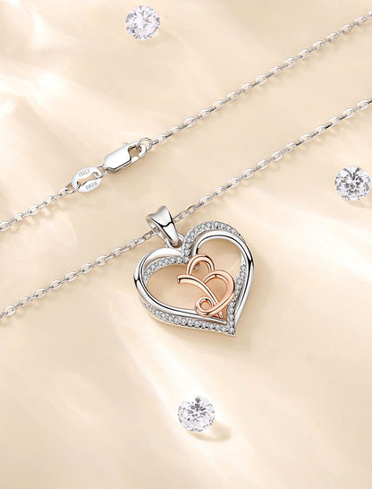 INFUSEU Sterling Silver Heart Initial Pendant Necklaces for Women Girls, Letter A-Z Jewelry Personalized Birthday Name Gifts for Her, 20 Inch Chain