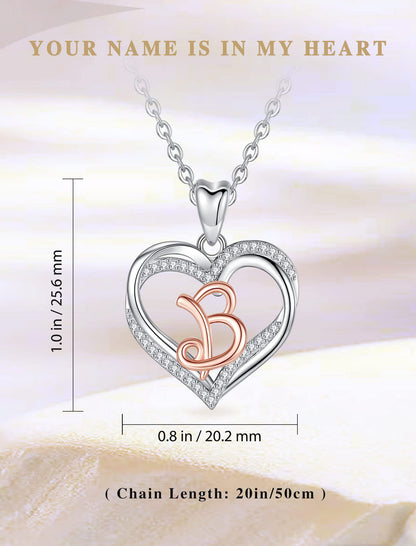INFUSEU Sterling Silver Heart Initial Pendant Necklaces for Women Girls, Letter A-Z Jewelry Personalized Birthday Name Gifts for Her, 20 Inch Chain