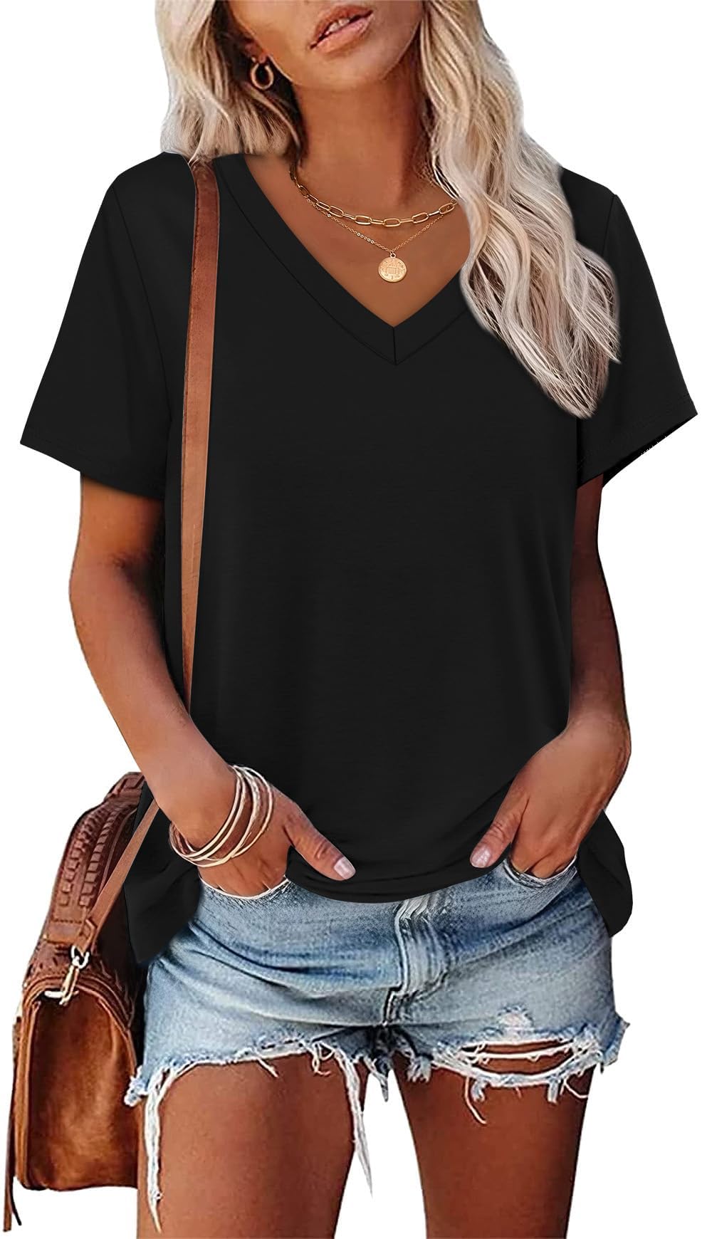 Womens Summer Tops Short Sleeve V Neck Casual T-Shirts Printed Trendy Vacation Outfits