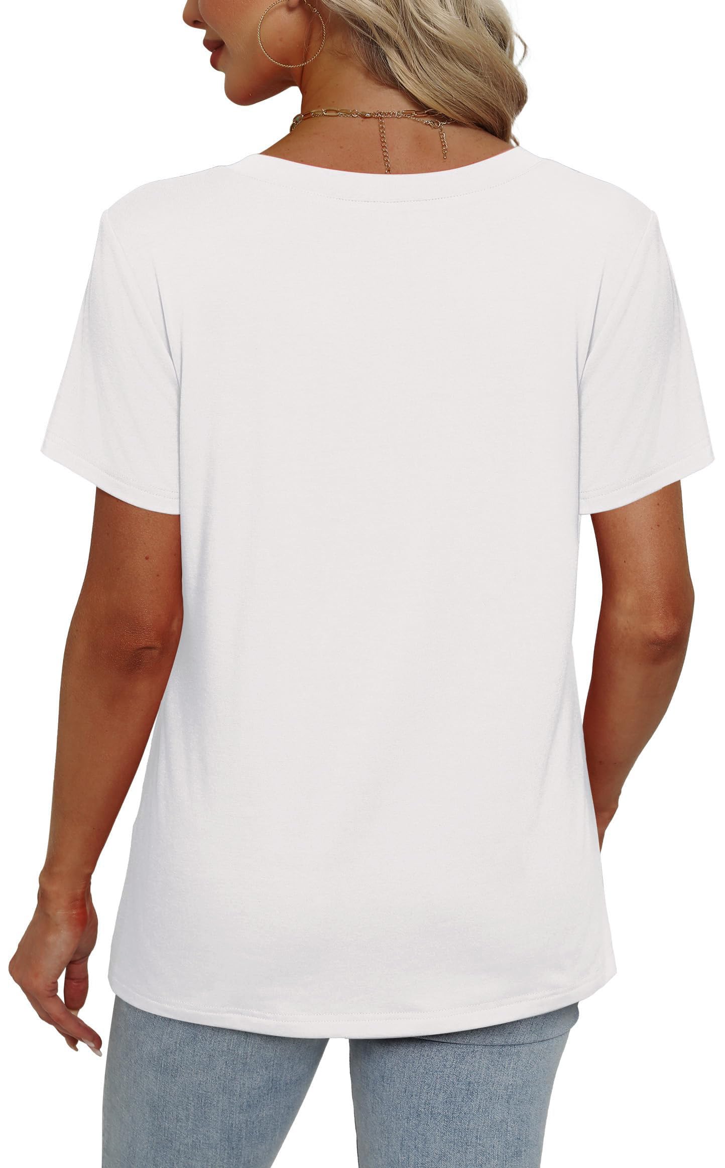 Womens Summer Tops Short Sleeve V Neck Casual T-Shirts Printed Trendy Vacation Outfits