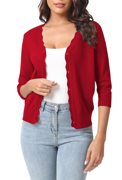 Urban CoCo Woman's 3/4 Sleeve Solid V-Neck Cardigan Sweater for Dress Lightweight Knit Shrugs